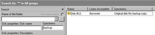 Specimens and loan record in search results