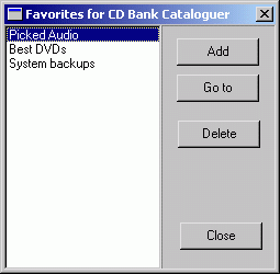 Favorites dialog in CD catalog